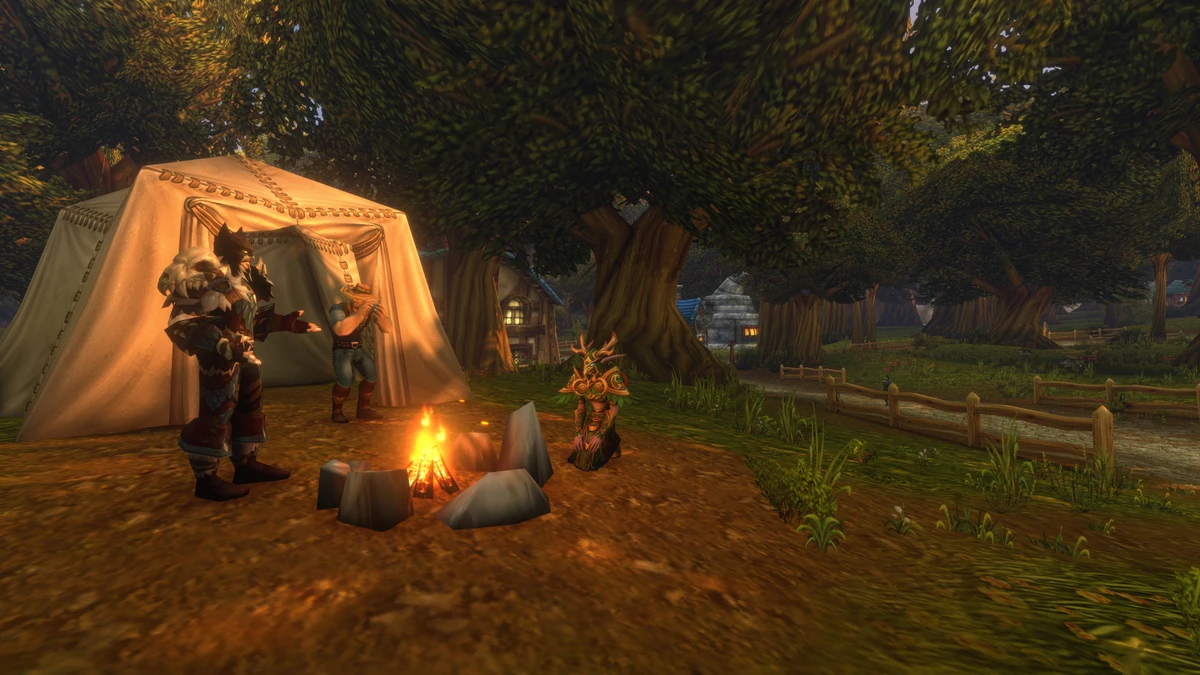 Adventurers at a campsite in World of Warcraft: Forever