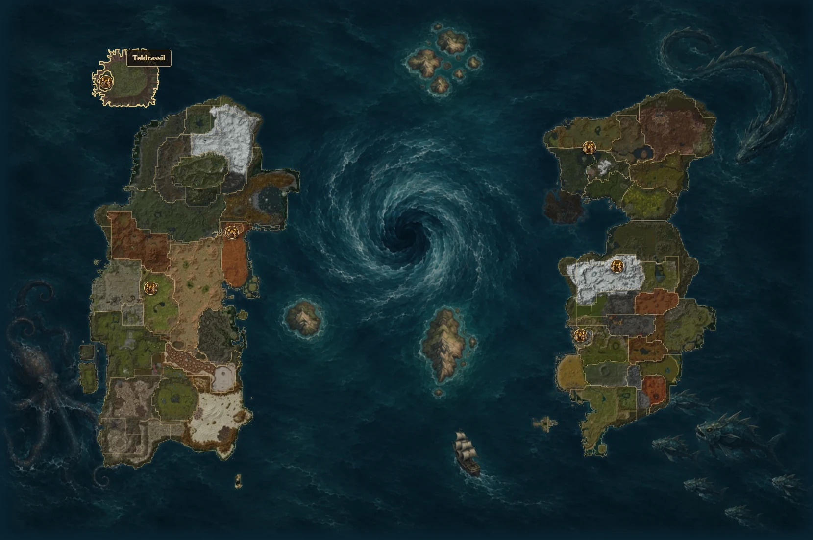 Carte du terrain de WoW Forever : Azeroth, Kalimdor, les Royaumes de l’Est et le Maelström